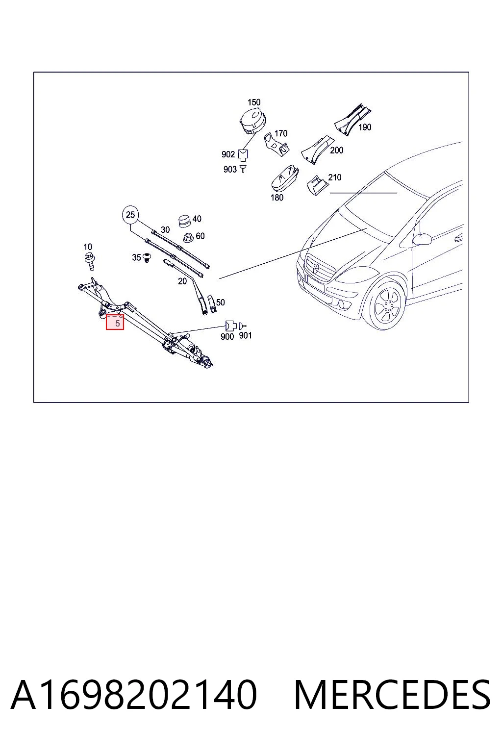 A1698202140 Mercedes Trapézio de limpador pára-brisas