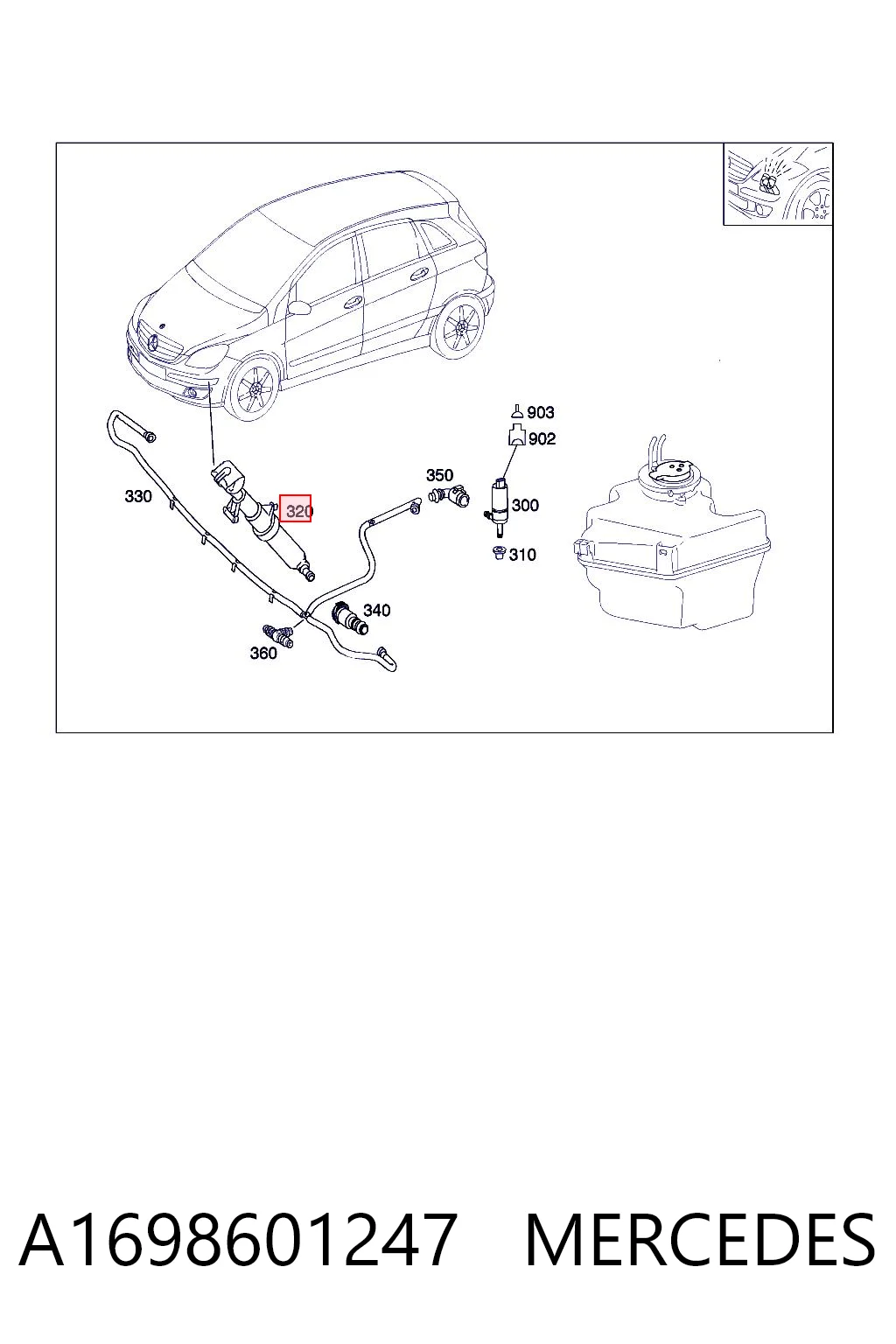 A1698601247 Mercedes Injetor de fluido para lavador da luz dianteira direita