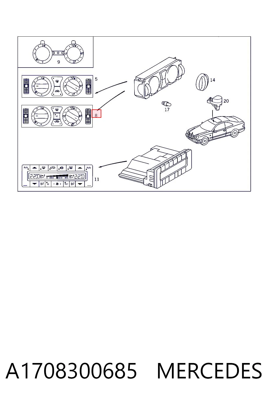 Unidade de controlo dos modos de aquecimento/condicionamento Mercedes E  S210