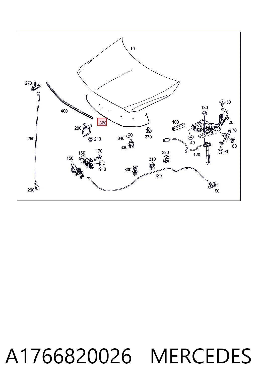  Isolamento de ruído da capota Mercedes A hatchback (W176) (2012 - 2018) 