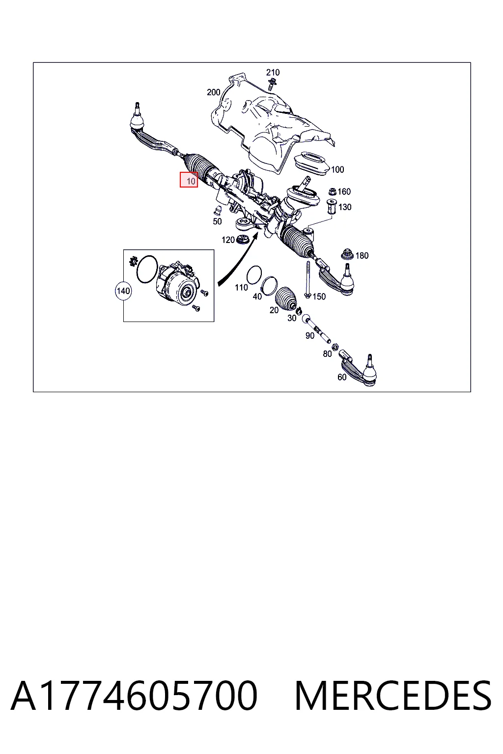 Cremalheira da direção para Mercedes A  V177