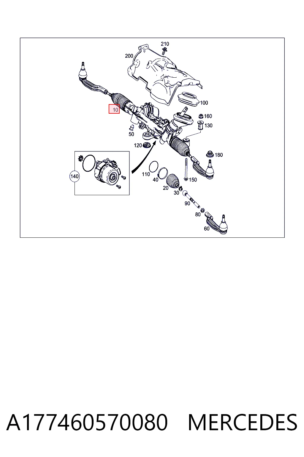 Cremalheira da direção para Mercedes A V177