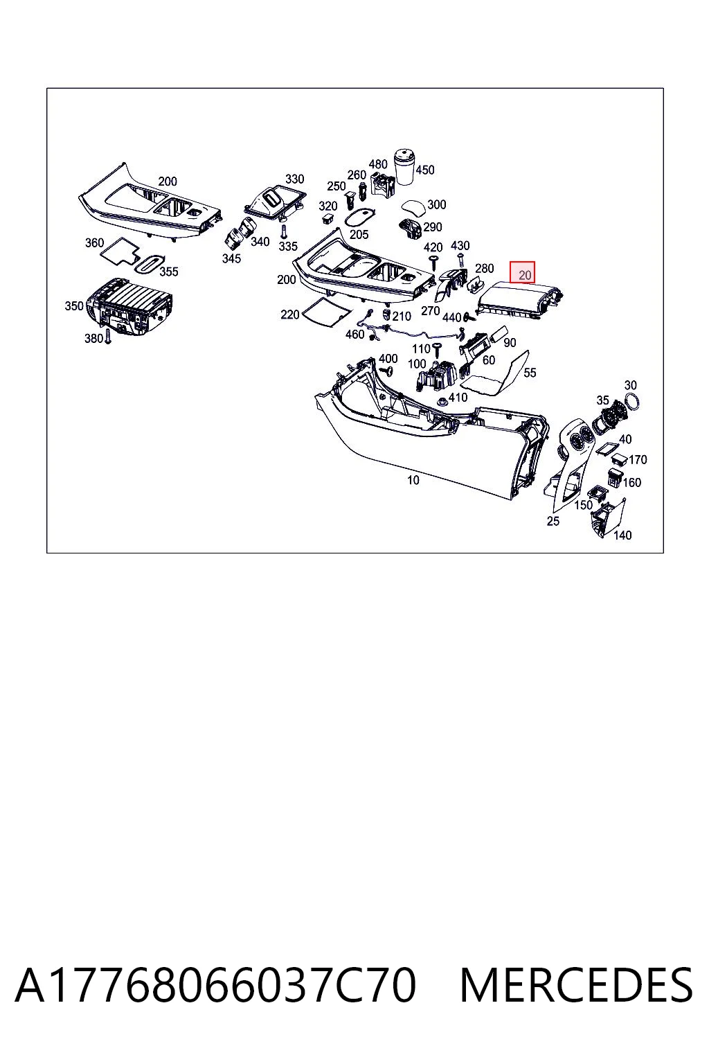 Braço de consola central para Mercedes A  W177