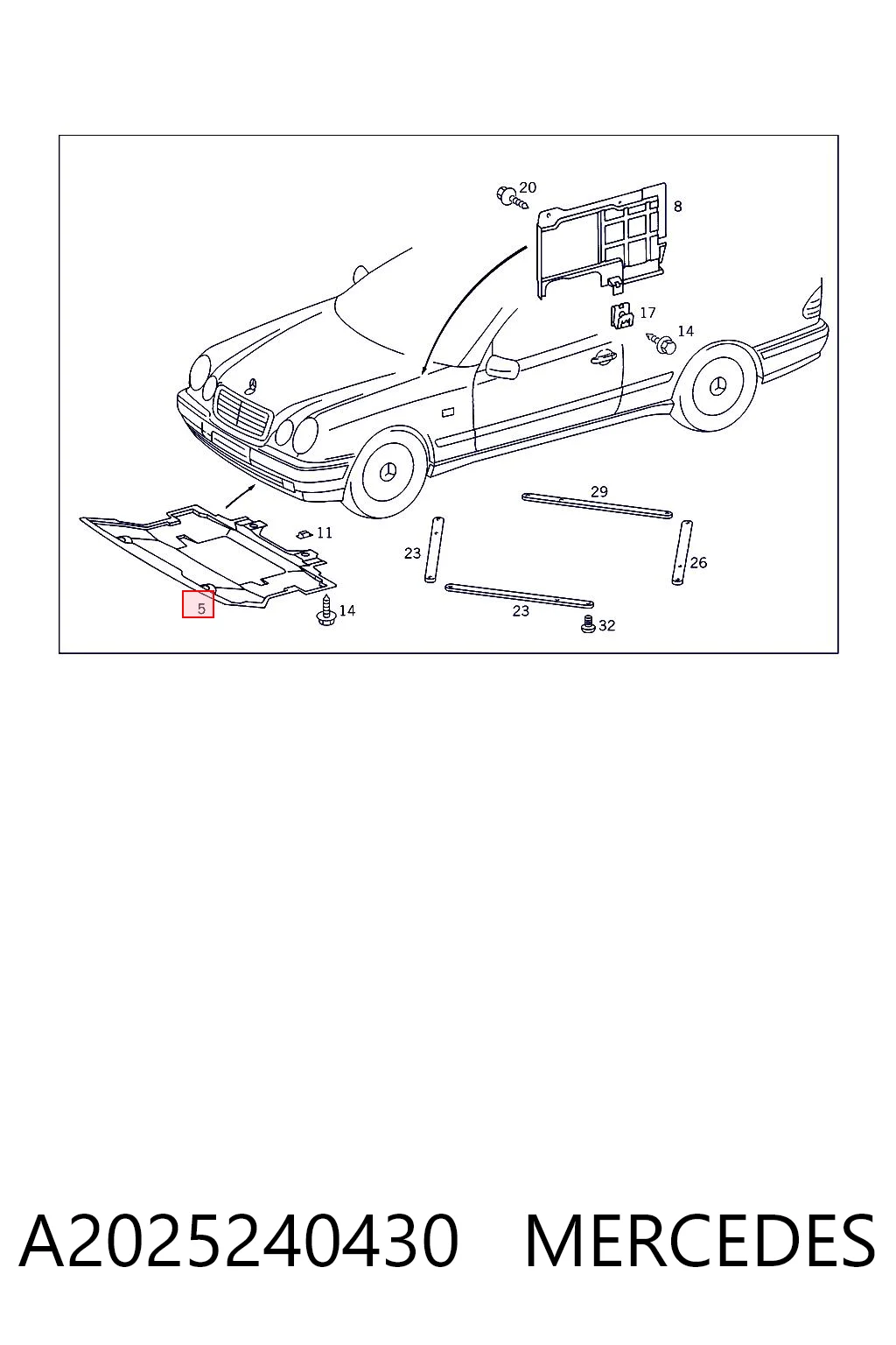 Proteção de motor, de panela (da seção de motor) para Mercedes C W202
