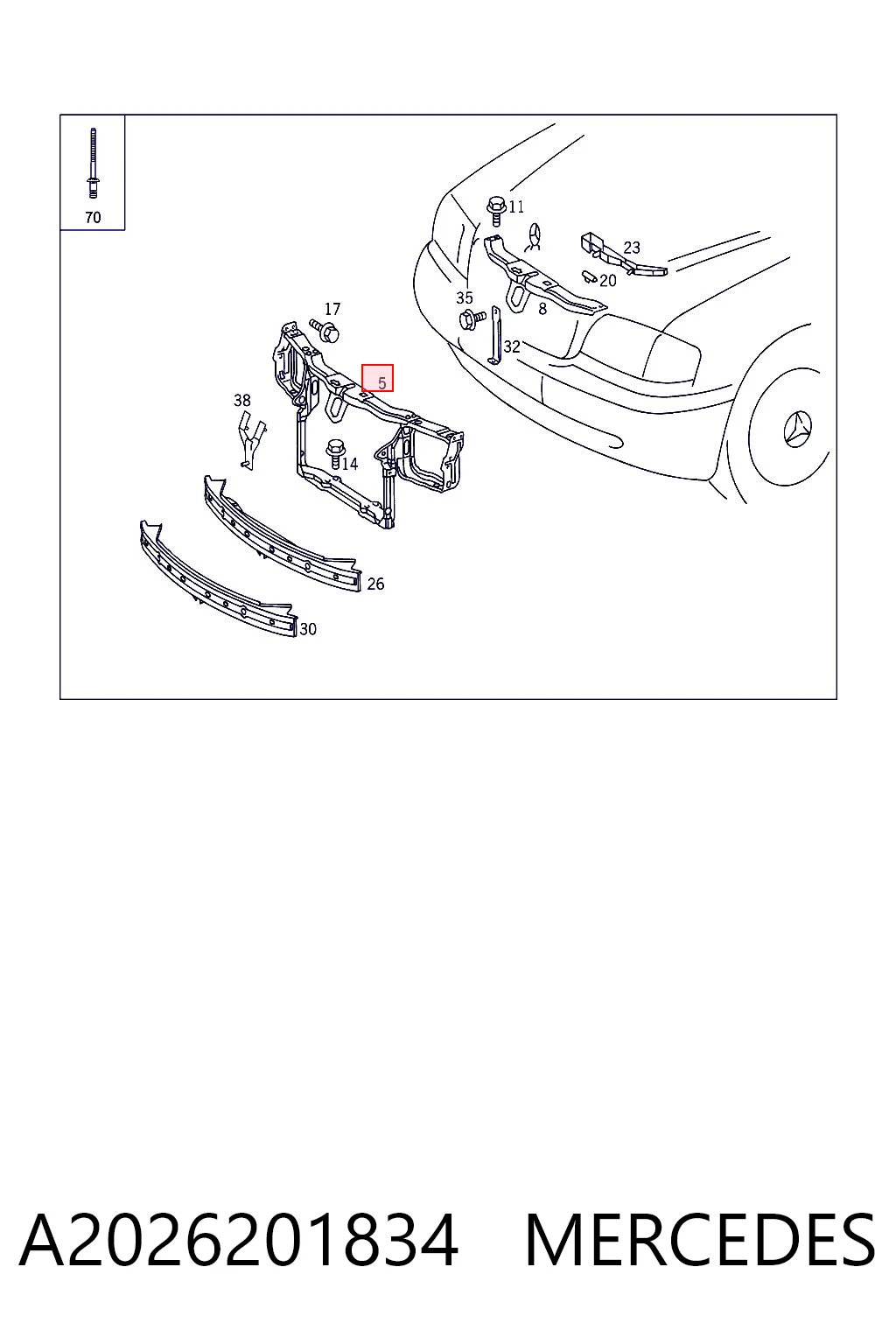 Suporte do radiador montado (painel de montagem de fixação das luzes) para Mercedes C W202