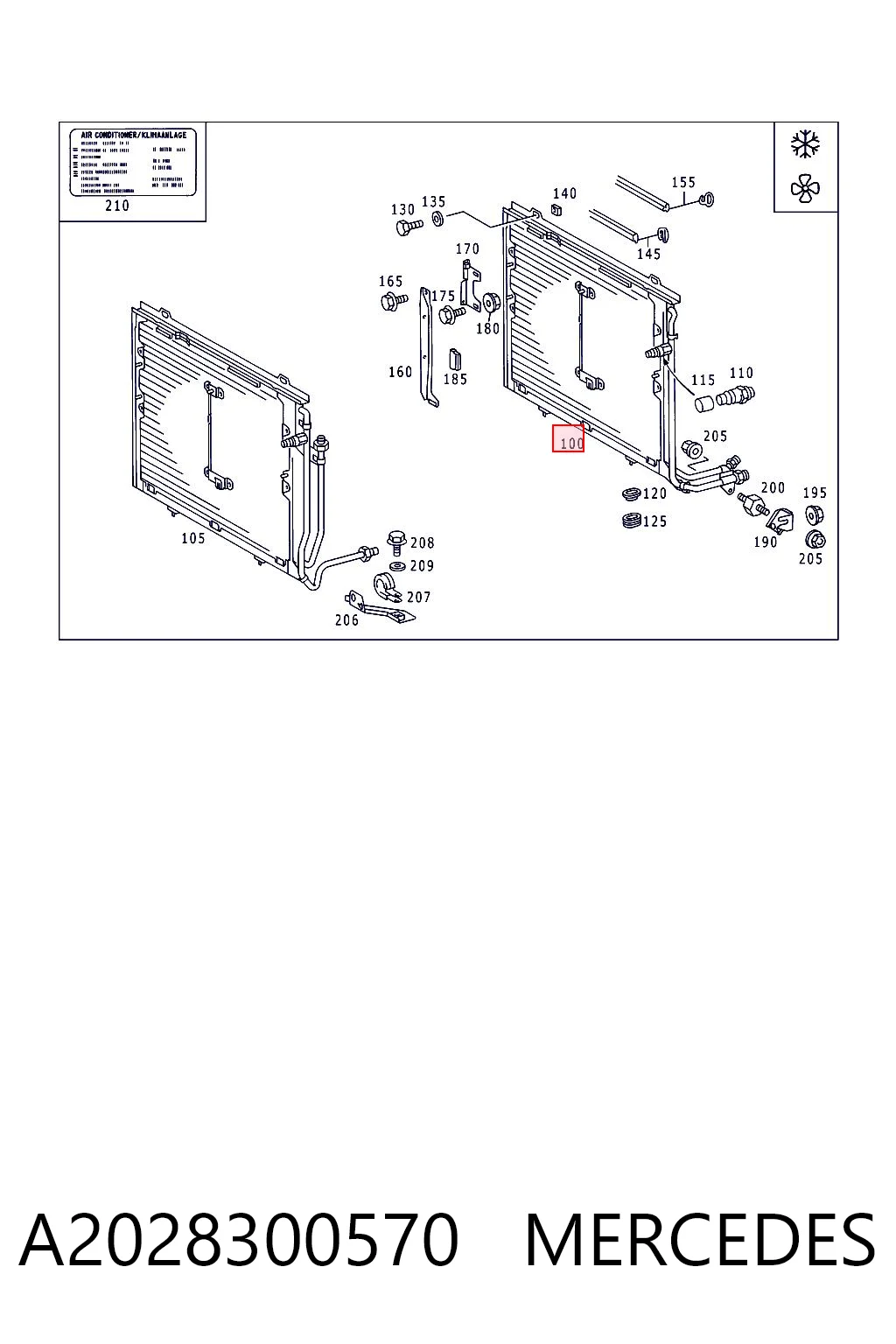 A2028300570 Mercedes Radiador de aparelho de ar condicionado