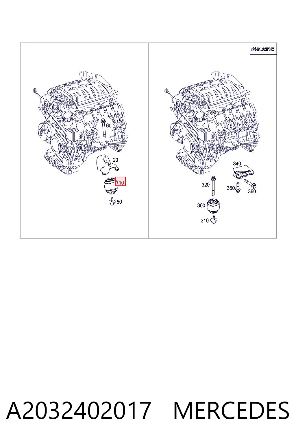 A2032402017 Mercedes Coxim (suporte) direito de motor