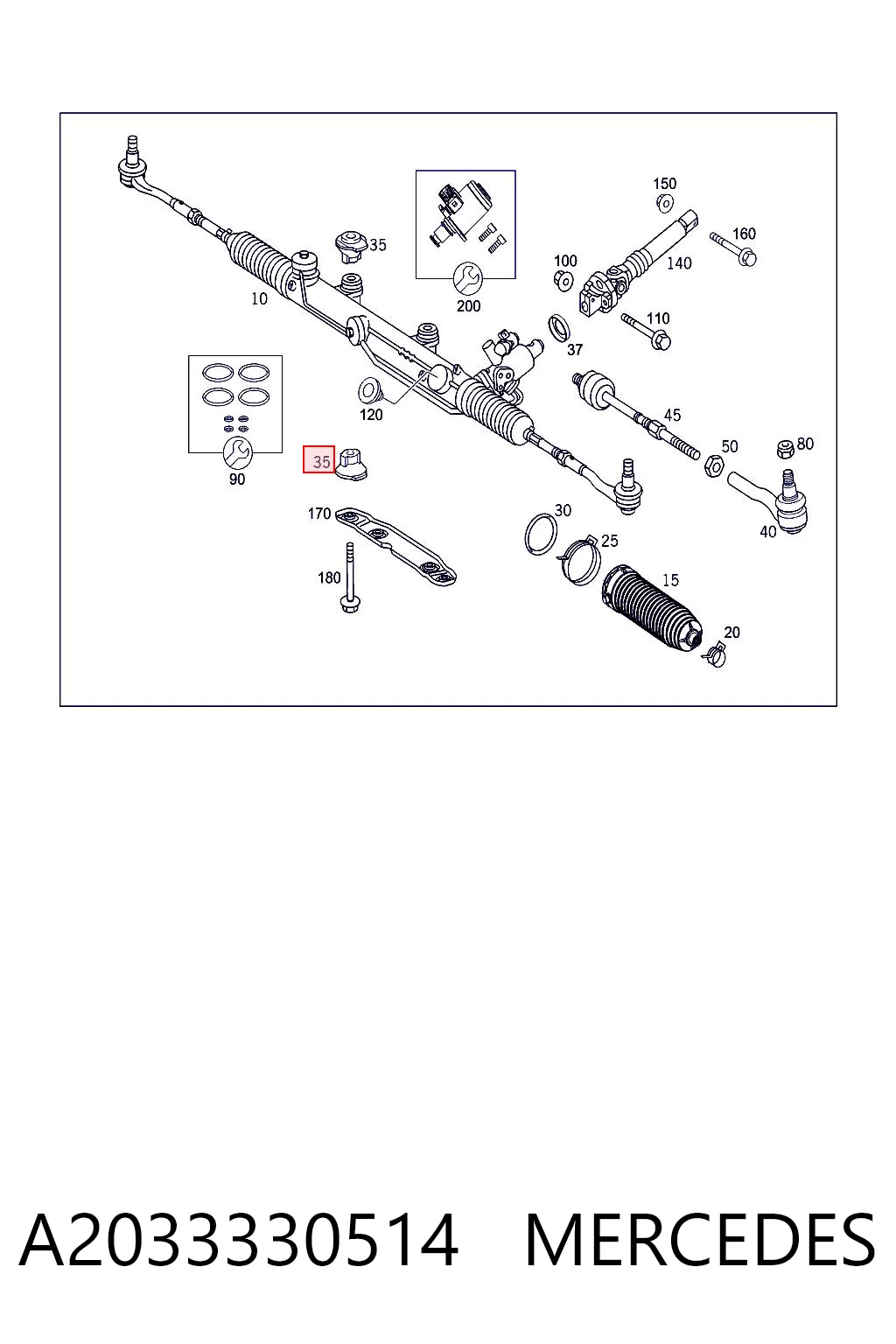 A2033330514 Mercedes Bucha de fixação da cremalheira da direção