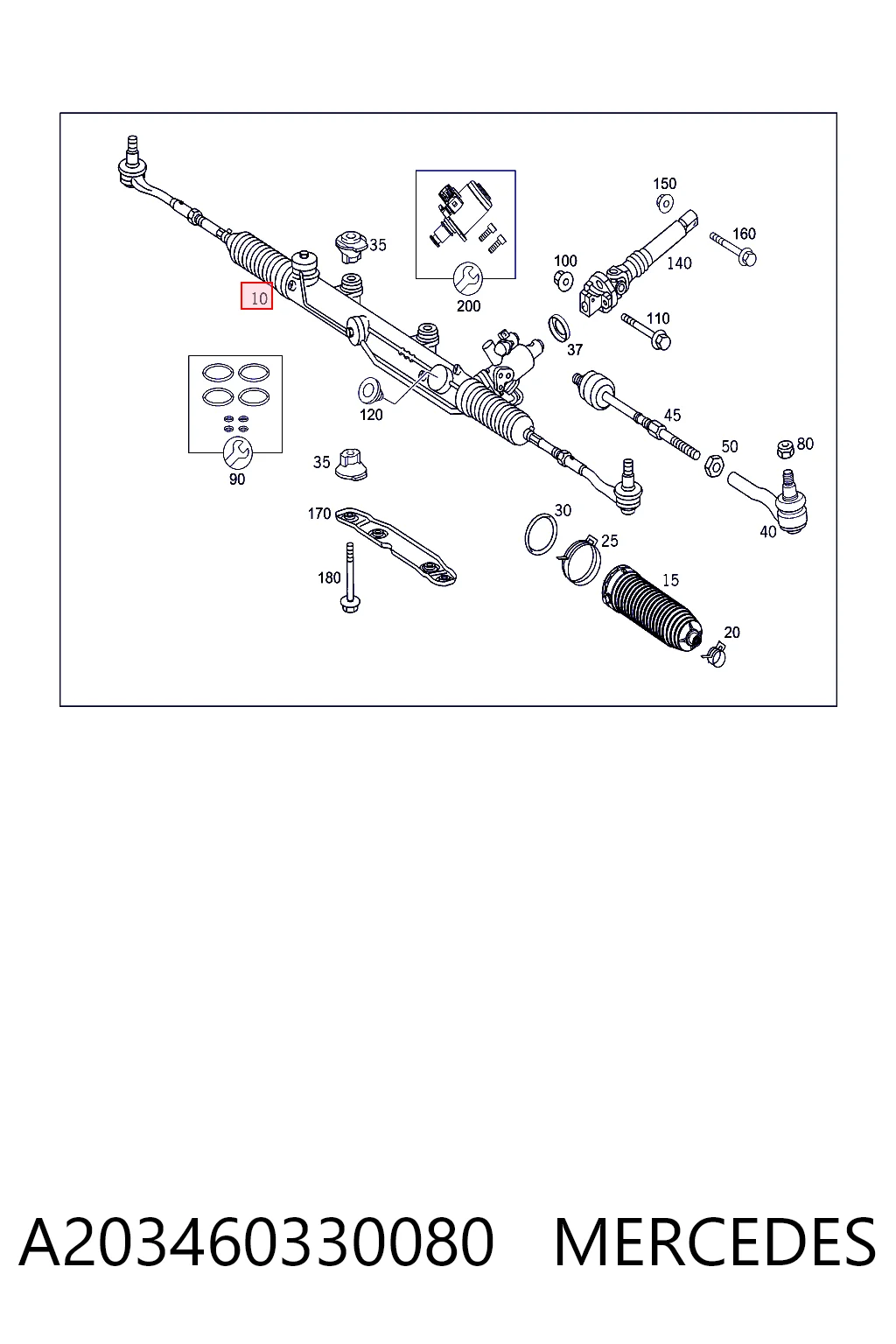 Compre 203460330087 Mercedes Cremalheira da direção