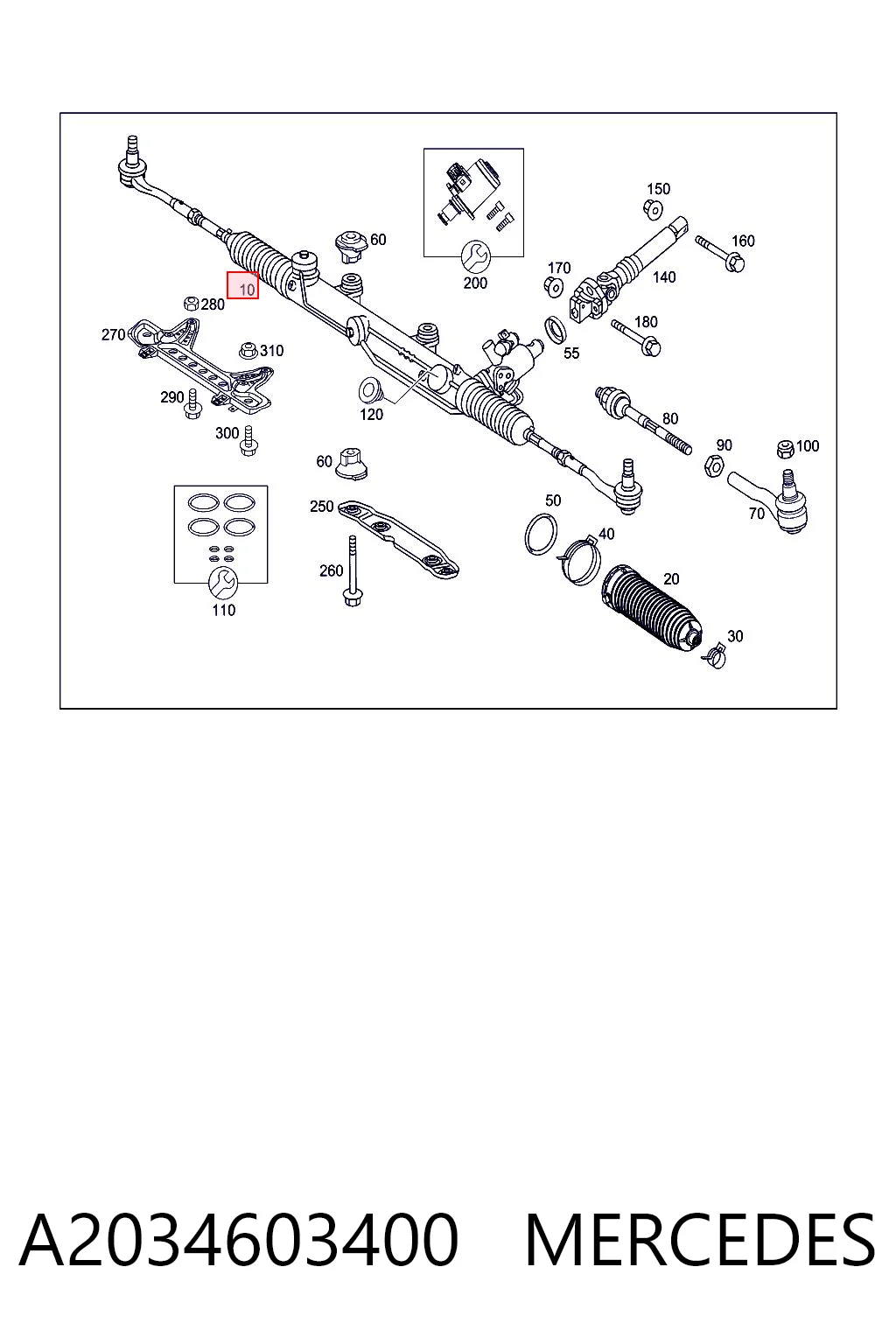 A2034603400 Mercedes Cremalheira da direção
