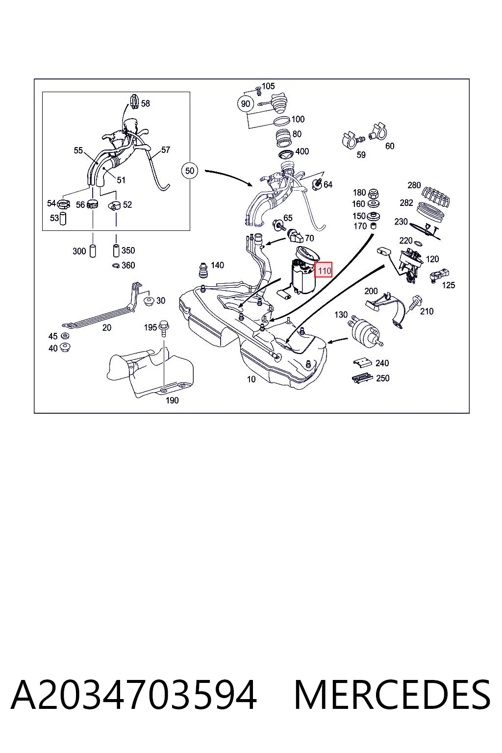 A2034703594 Mercedes Módulo de bomba de combustível com sensor do nível de combustível
