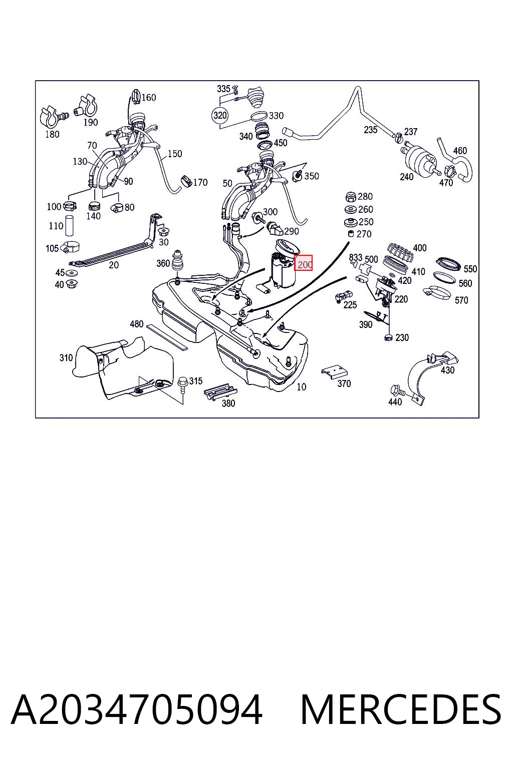 A2034705094 Mercedes Módulo de bomba de combustível com sensor do nível de combustível