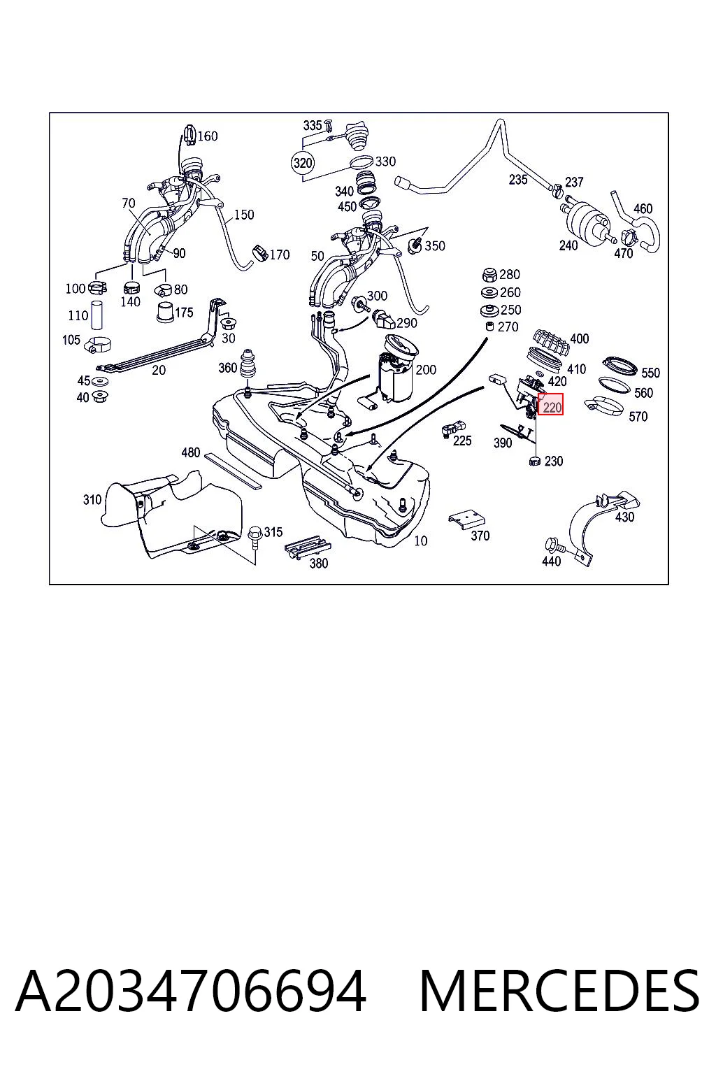 A2034706694 Mercedes Sensor do nível de combustível no tanque