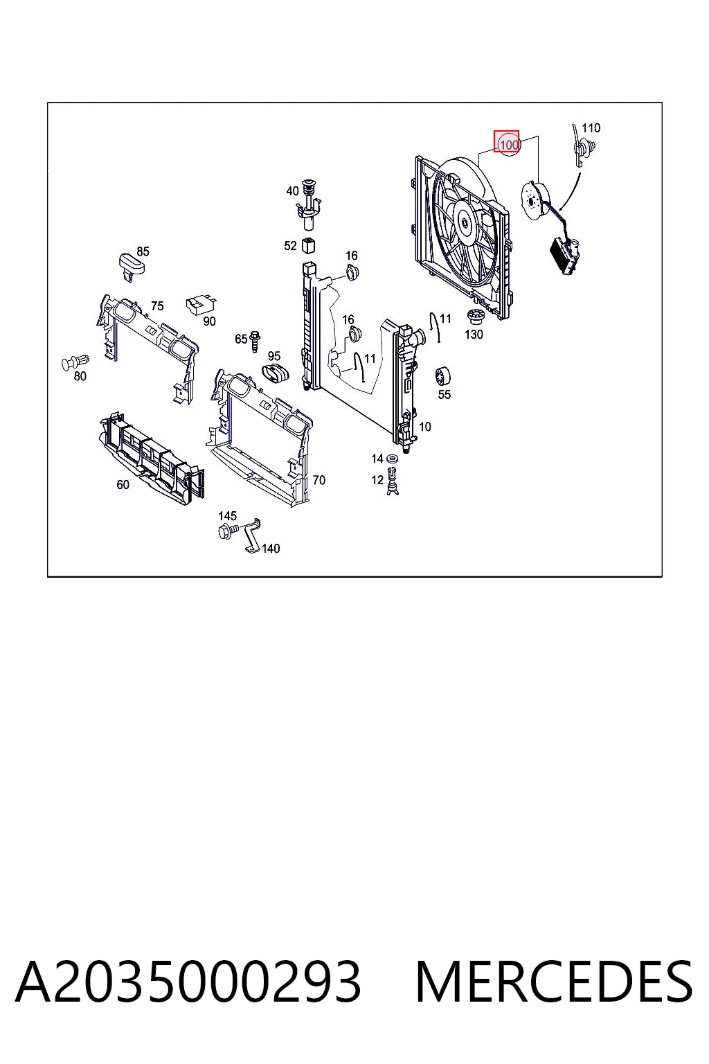 A2035000293 Mercedes Difusor do radiador de esfriamento, montado com motor e roda de aletas