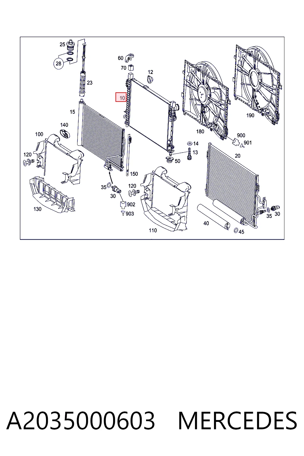 A2035000603 Mercedes Radiador de esfriamento de motor