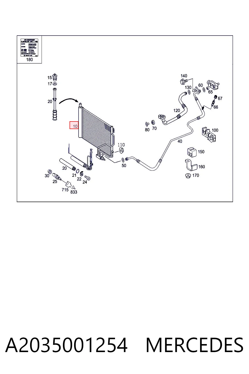 A2035001254 Mercedes Radiador de aparelho de ar condicionado