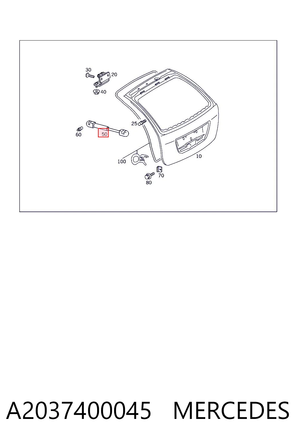 A2037400045 Mercedes Amortecedor de tampa de porta-malas (de 3ª/5ª porta traseira)
