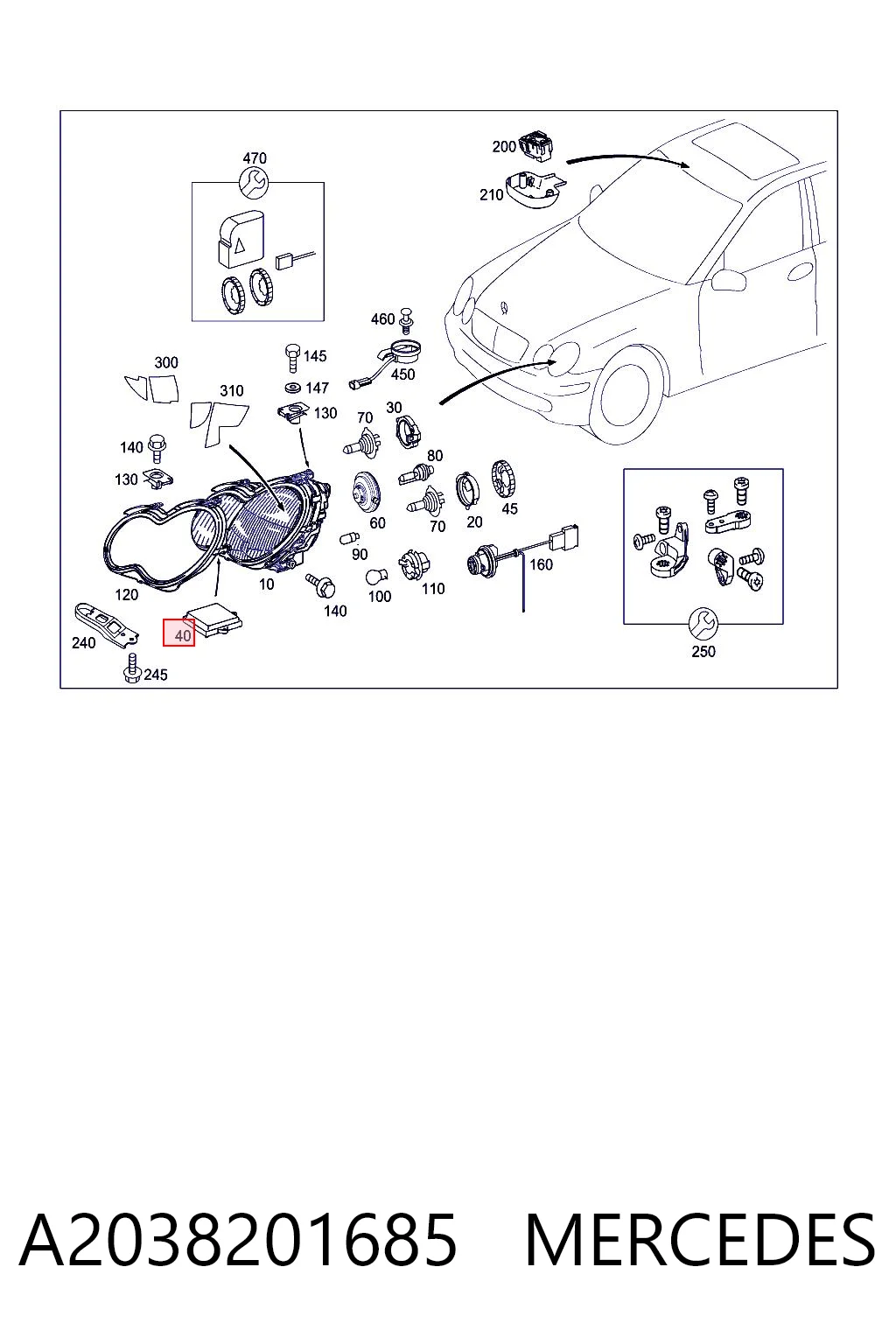 A2038201685 Mercedes Xénon, unidade de controlo