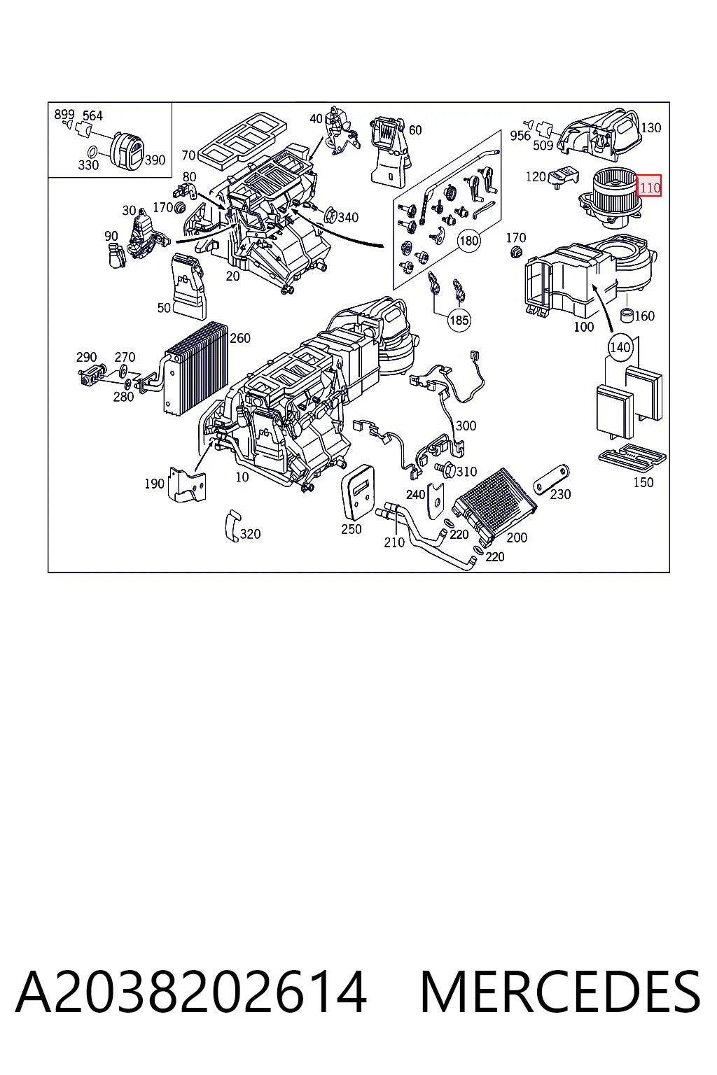 A2038202614 Mercedes Motor de ventilador de forno (de aquecedor de salão)