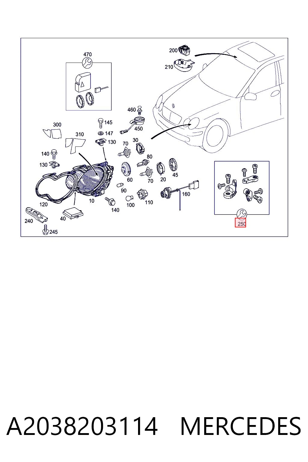 A2038203114 Mercedes Consola (adaptador) de fixação da luz dianteira esquerda