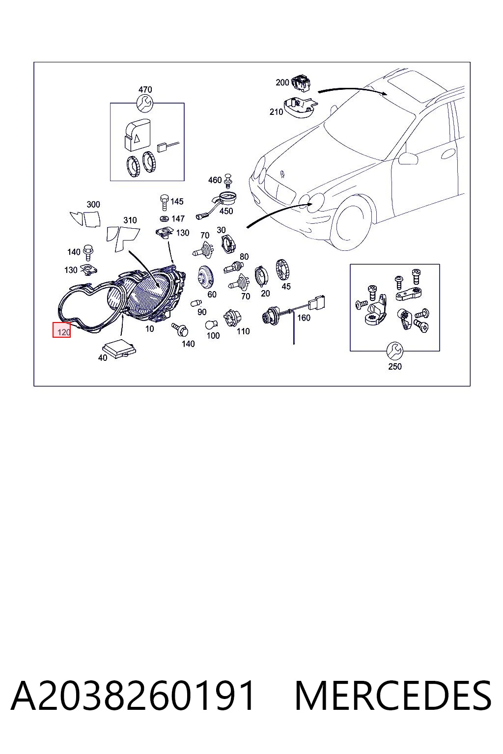 A2038260191 Mercedes Compactador da luz esquerda