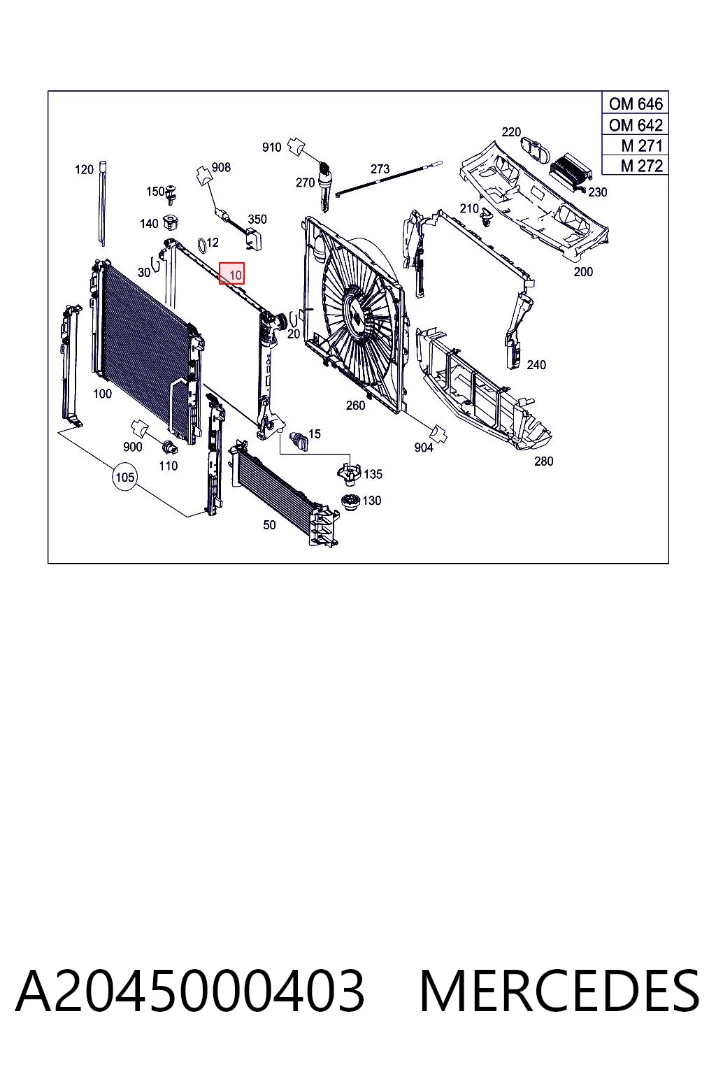 A2045000403 Mercedes Radiador de esfriamento de motor
