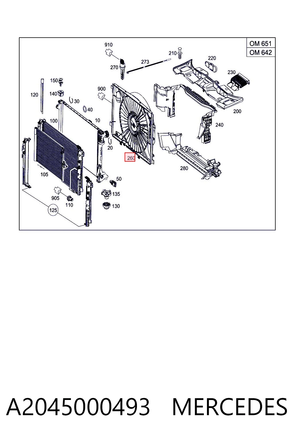 A2045000493 Mercedes Difusor do radiador de esfriamento, montado com motor e roda de aletas