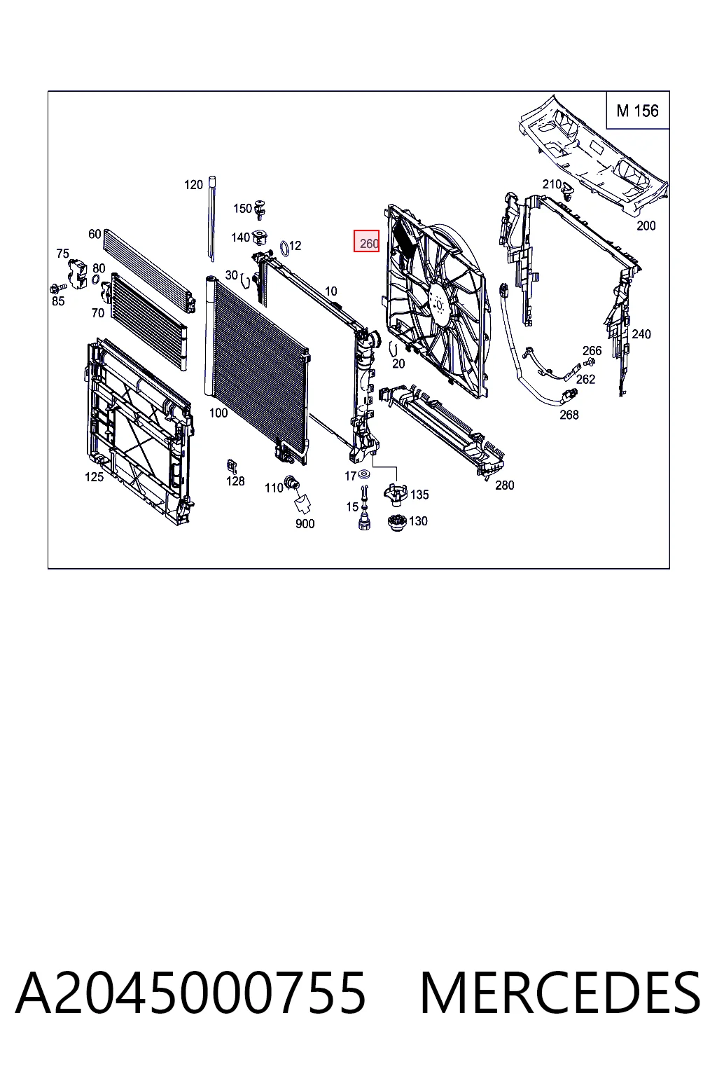 A2045000755 Mercedes Difusor do radiador de esfriamento, montado com motor e roda de aletas