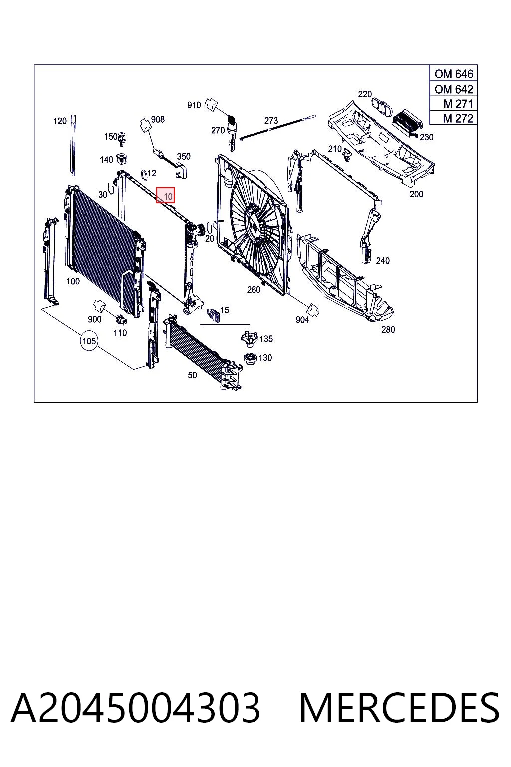 A2045004303 Mercedes Radiador de esfriamento de motor