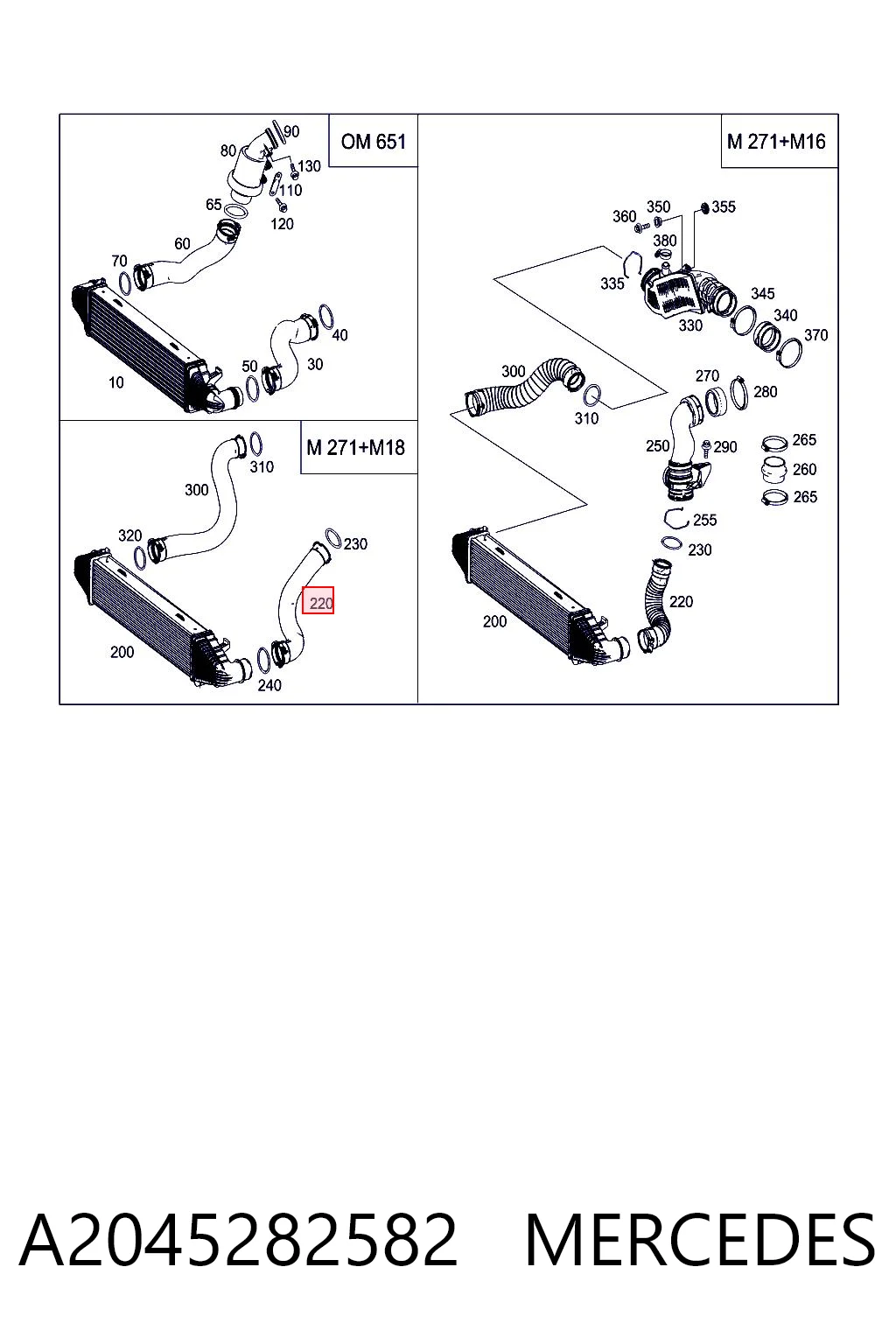 A2045282582 Mercedes Mangueira (cano derivado) de intercooler