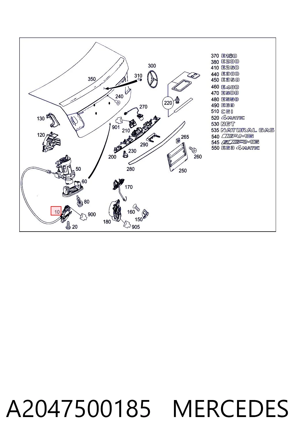  Fecho de tampa de porta-malas (de 3ª/5ª porta traseira) Mercedes C sedan (W204) (2007 - 2014) 