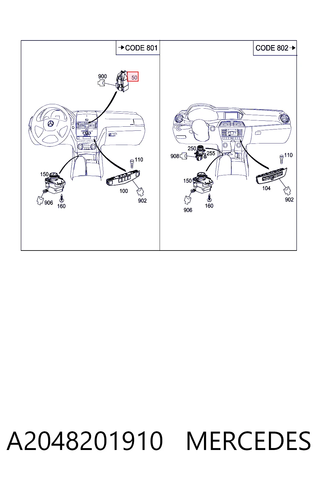  Botão de ativação do sinal de emergência Mercedes C sedan (W204) (2007 - 2014) 