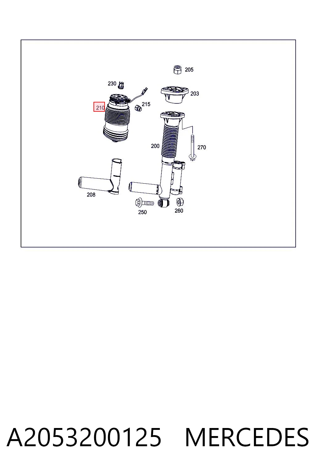 A2053200125 Mercedes Coxim pneumático (suspensão de lâminas pneumática) do eixo traseiro