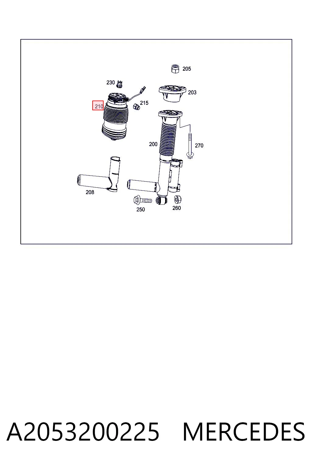 A2053200225 Mercedes Coxim pneumático (suspensão de lâminas pneumática) do eixo traseiro