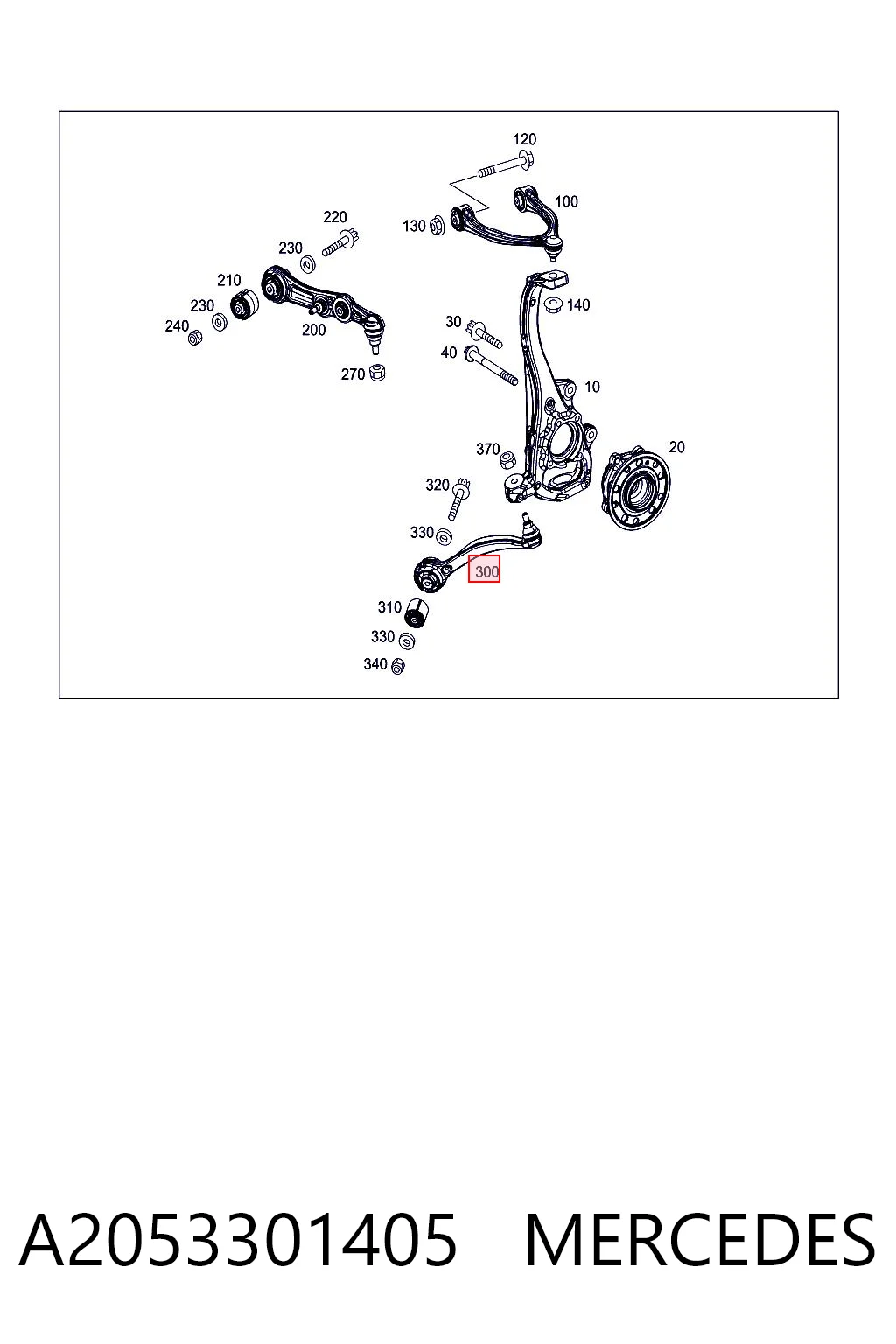 A2053301405 Mercedes Braço oscilante inferior direito de suspensão dianteira