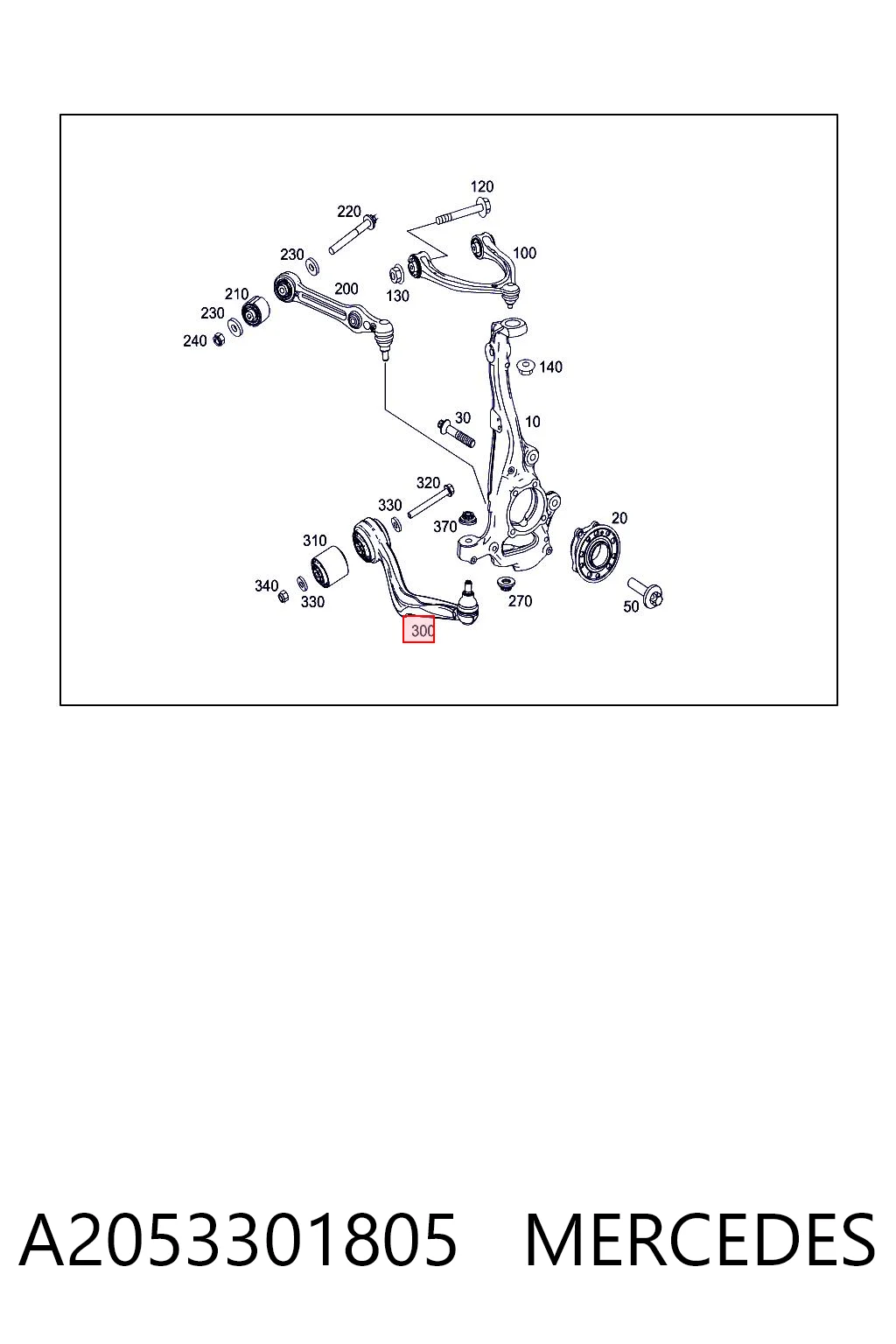 A2053301805 Mercedes Braço oscilante inferior direito de suspensão dianteira