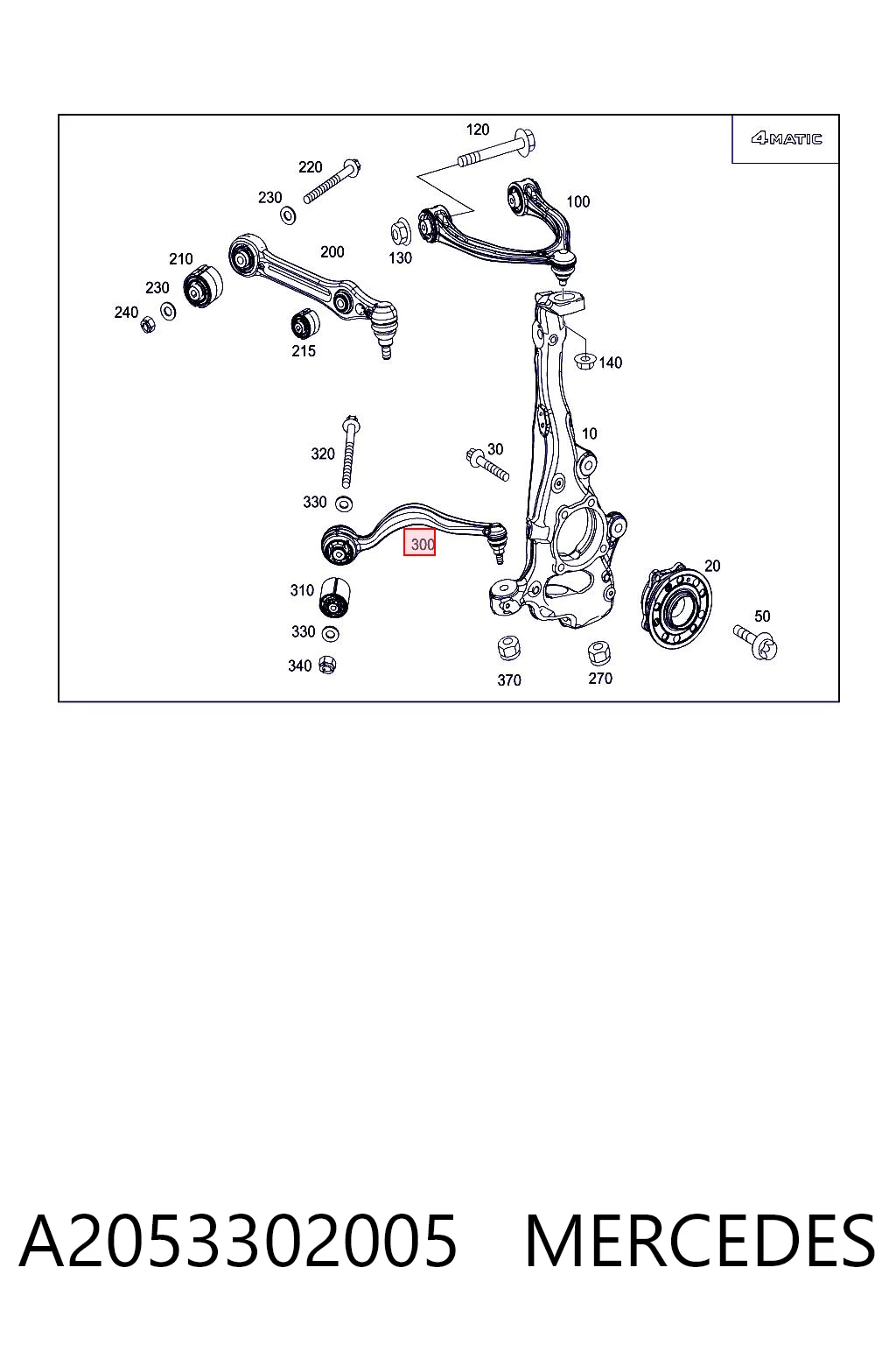 A2053302005 Mercedes Braço oscilante inferior direito de suspensão dianteira