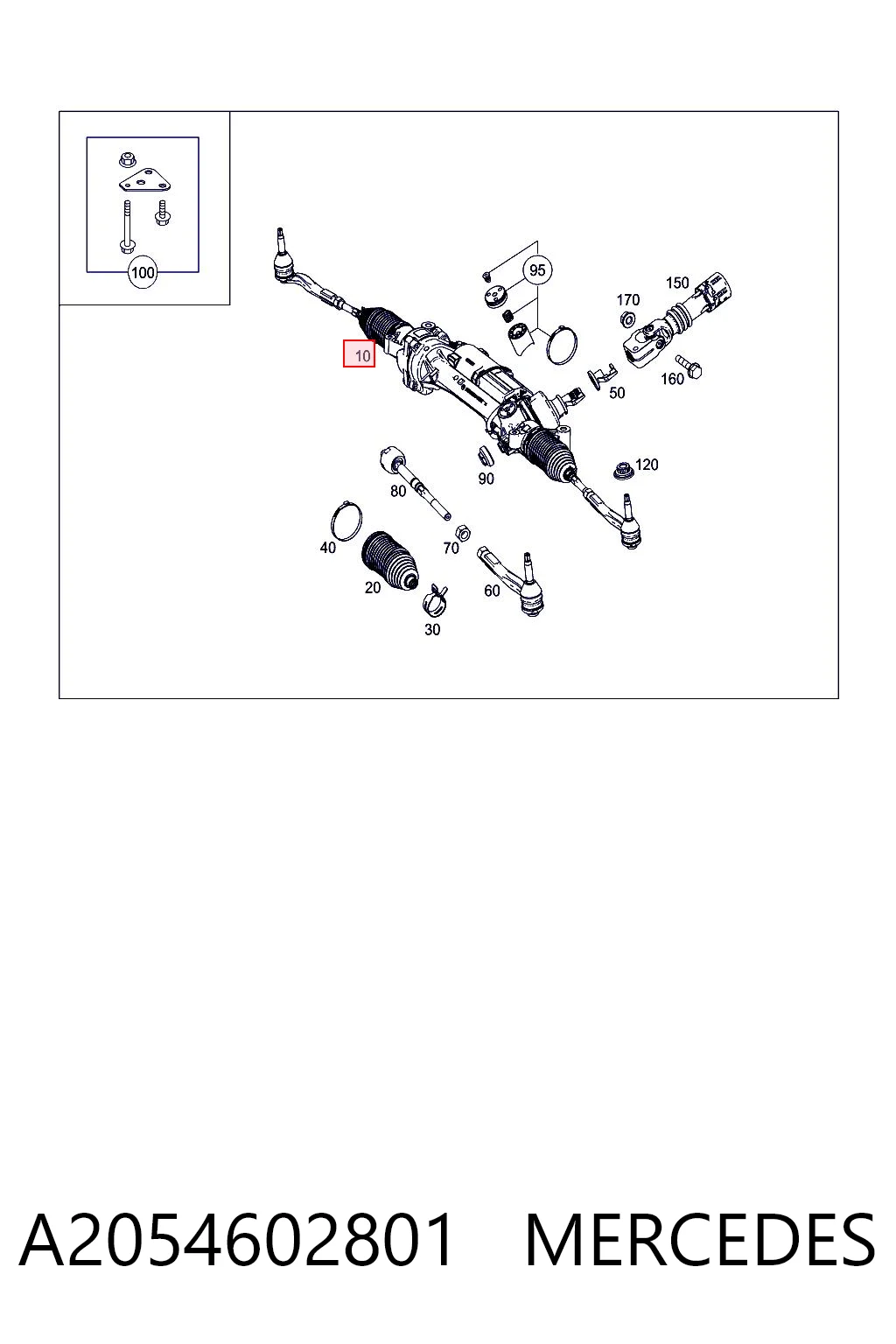 A2054602801 Mercedes Cremalheira da direção