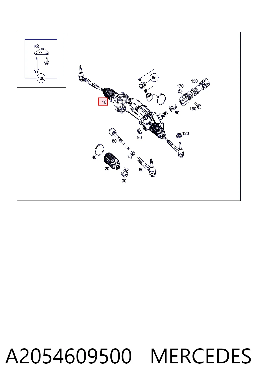 A2054609500 Mercedes Cremalheira da direção