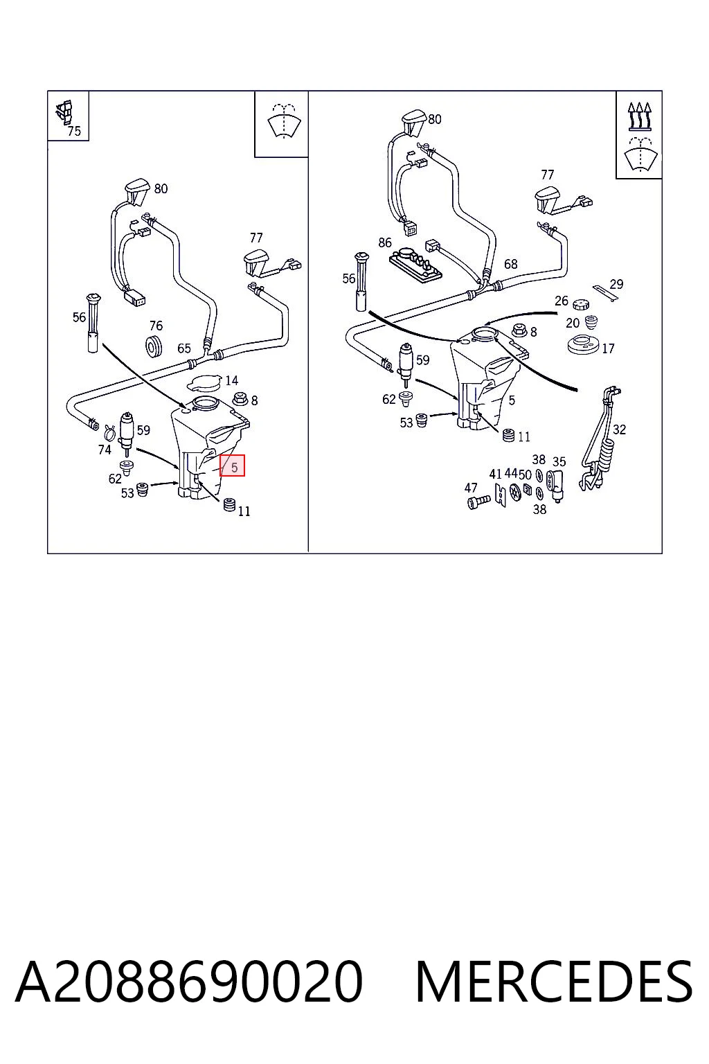 Tanque de fluido para lavador de vidro Mercedes CLK  C208