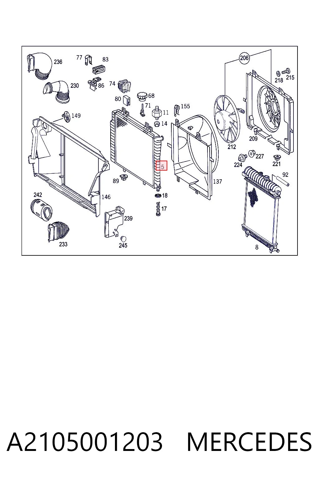 A2105001203 Mercedes Radiador de esfriamento de motor