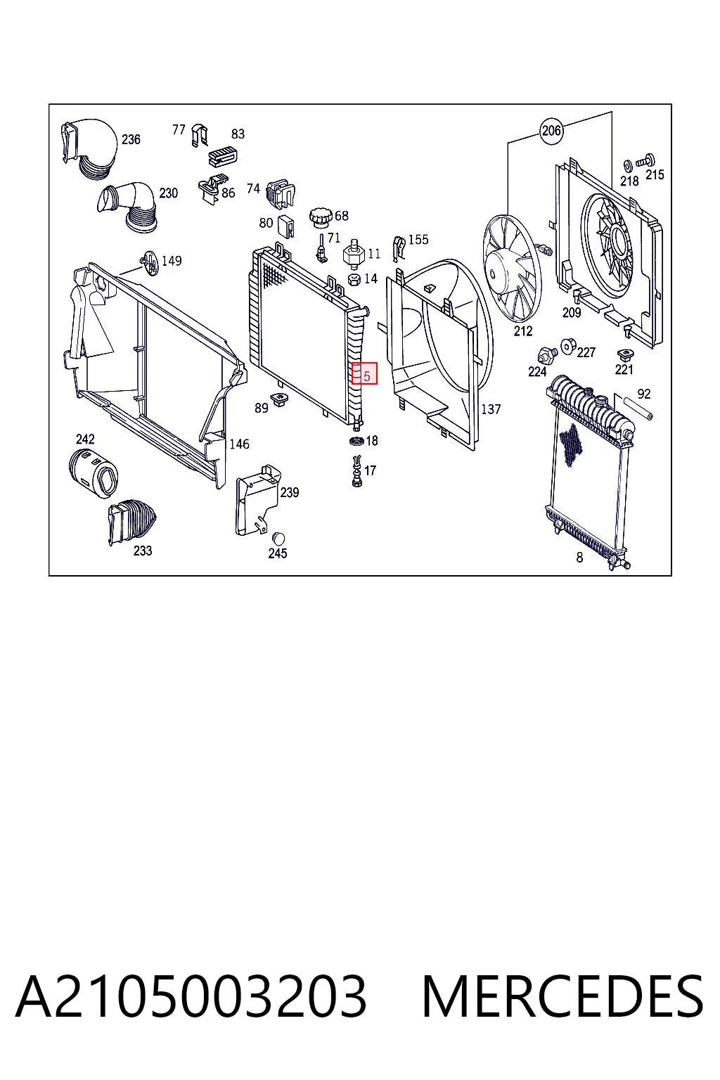 A2105003203 Mercedes Radiador de esfriamento de motor