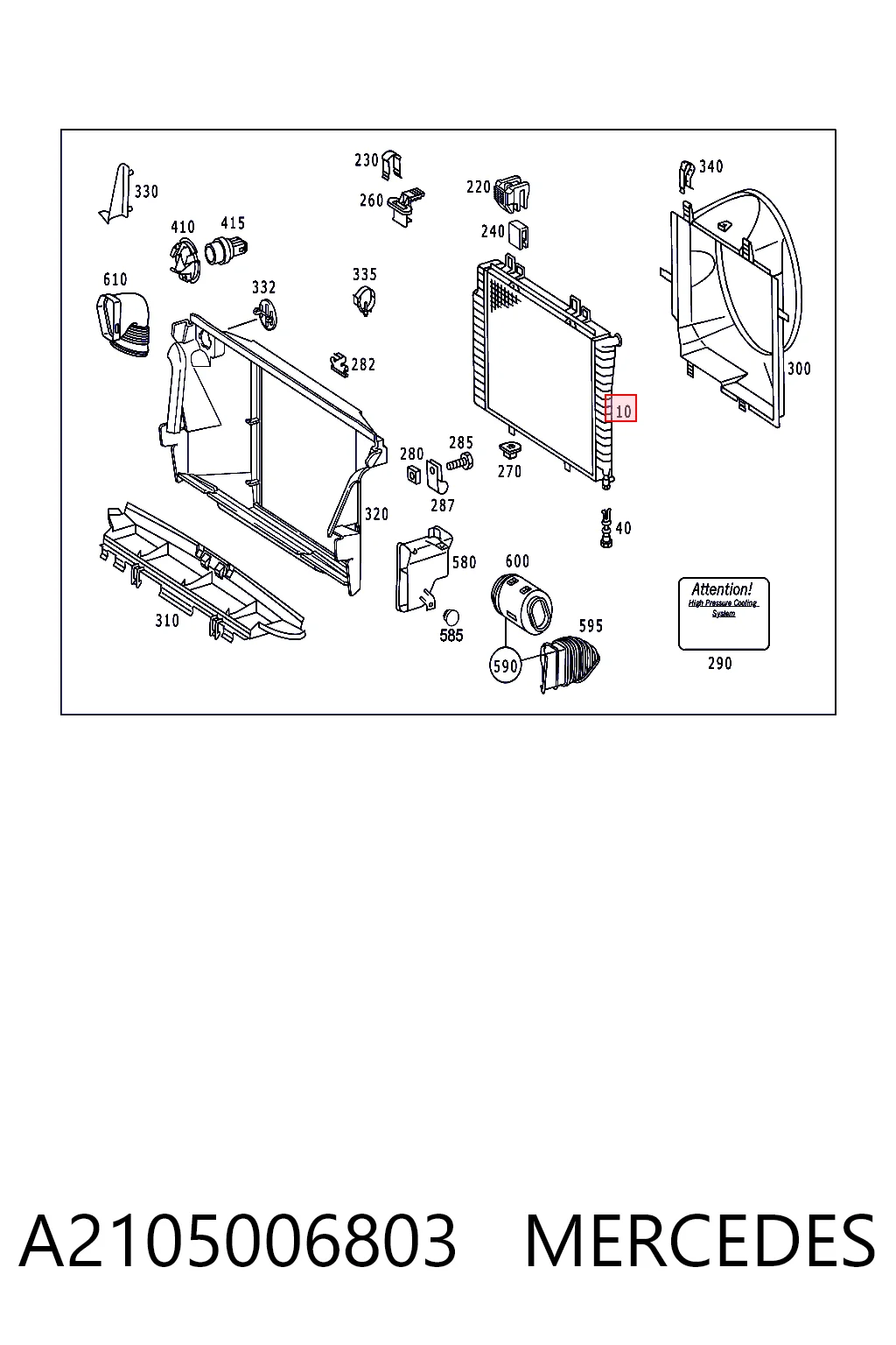 A2105006803 Mercedes Radiador de esfriamento de motor
