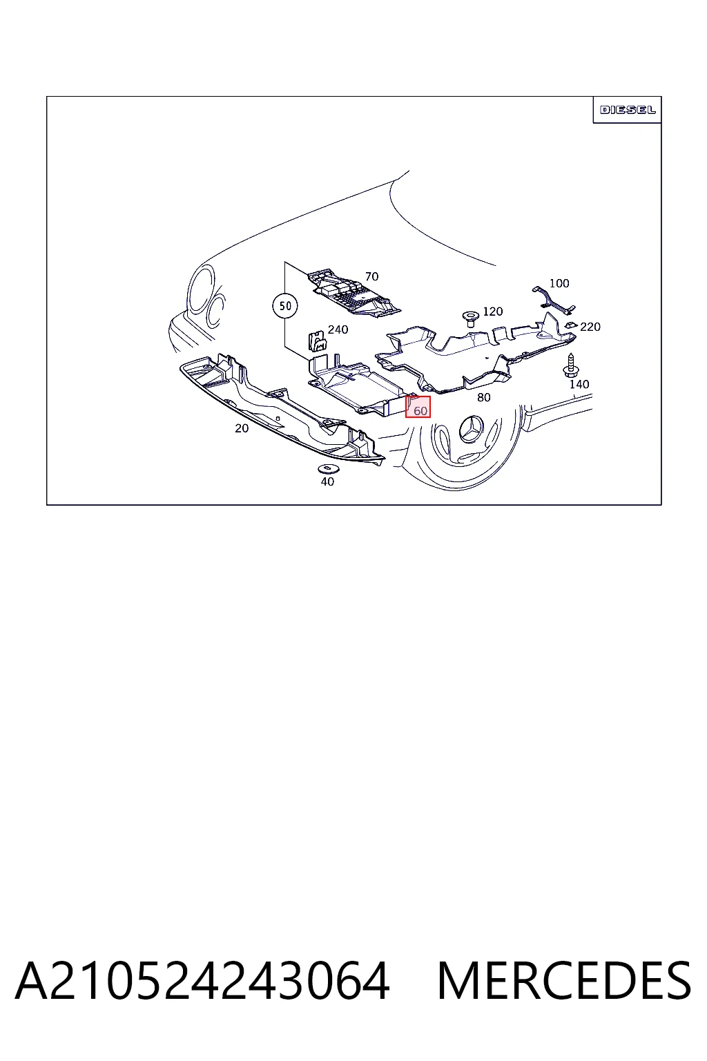 Proteção de motor, de panela (da seção de motor) Mercedes E  S210 ao melhor preço