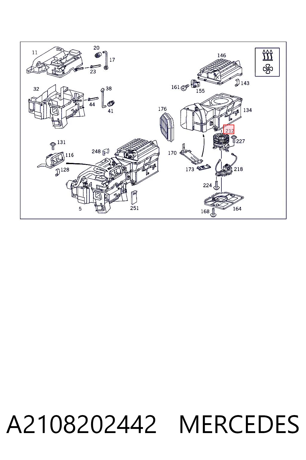 A2108202442 Mercedes Motor de ventilador de forno (de aquecedor de salão)