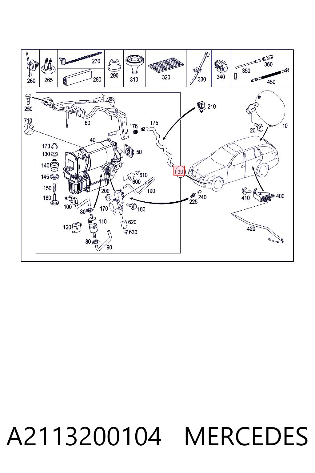 A2113200104 Mercedes Compressor de bombeio pneumático (de amortecedores)