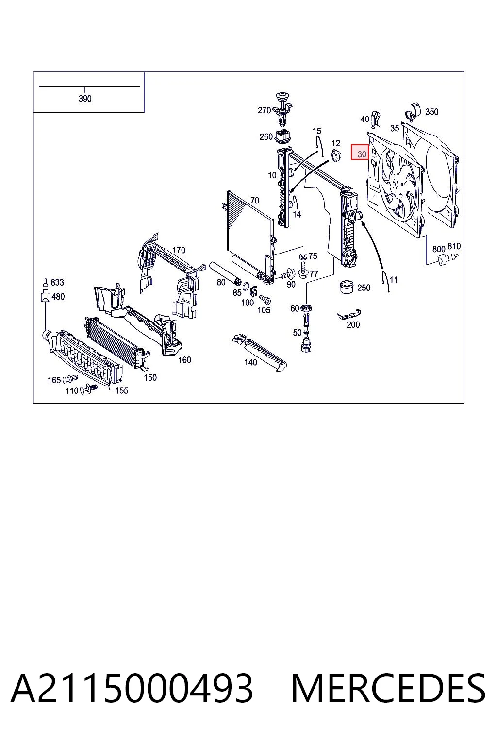 A2115000493 Mercedes Ventilador elétrico de esfriamento montado (motor + roda de aletas)