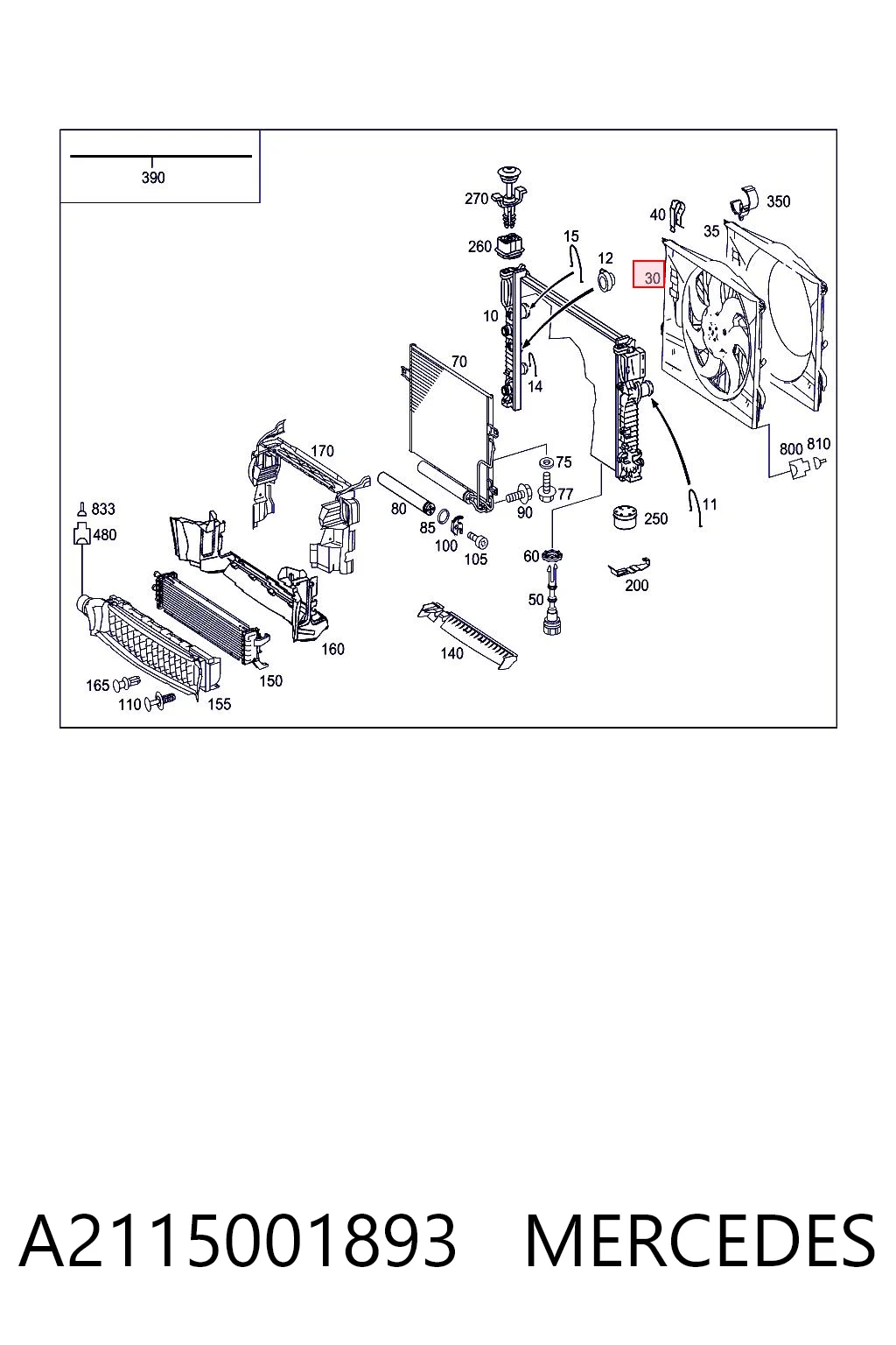 A2115001893 Mercedes Difusor do radiador de esfriamento, montado com motor e roda de aletas