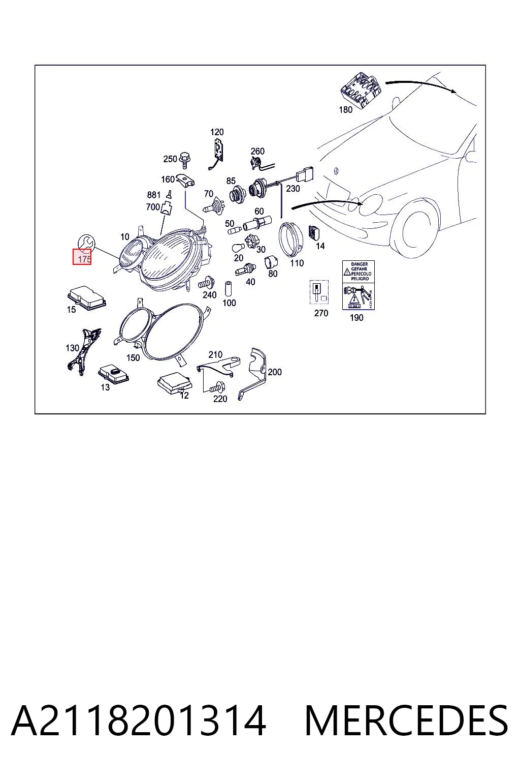 A2118201314 Mercedes Consola (adaptador) de fixação da luz dianteira esquerda