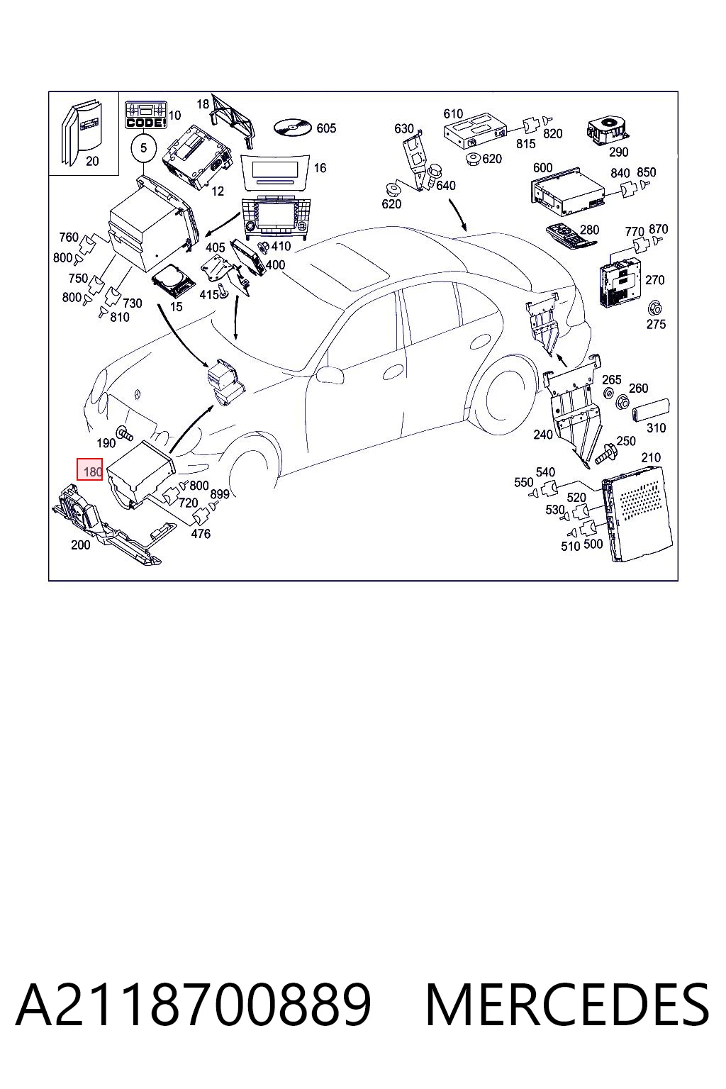 Aparelhagem de som (rádio AM/FM) para Mercedes E  W211